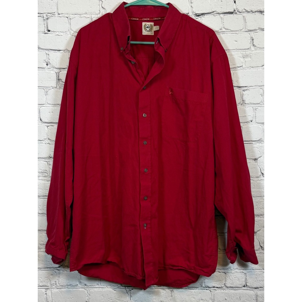Cinch Corduroy Button Down Shirt Long Sleeve Casual Top Red Size Mens XL‎
